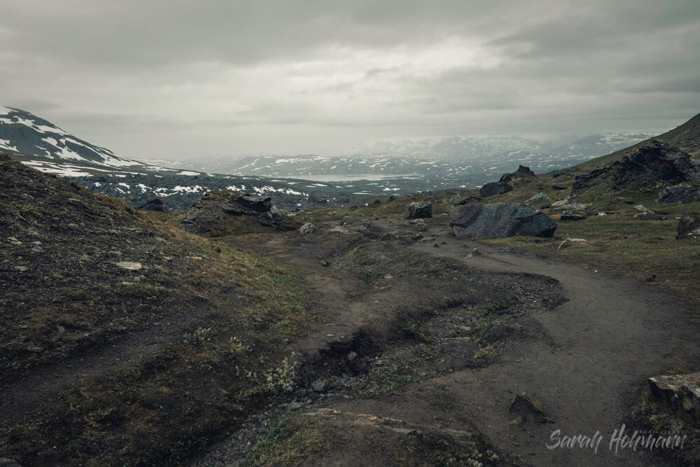 View of mountains and lakes in northern Sweden close to the Norwegian border