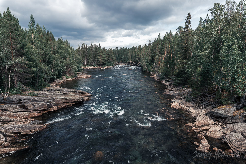 Rapids at the Vålådalen Nature Reserve next to the road as roadside photography